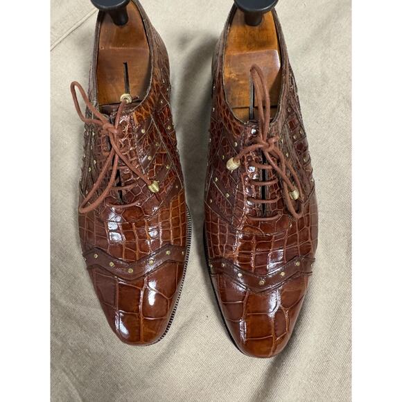 R. Martegani Shoes Mens Size 9 Brown Oxford Croc Embossed Made in Italy Leather main image 12